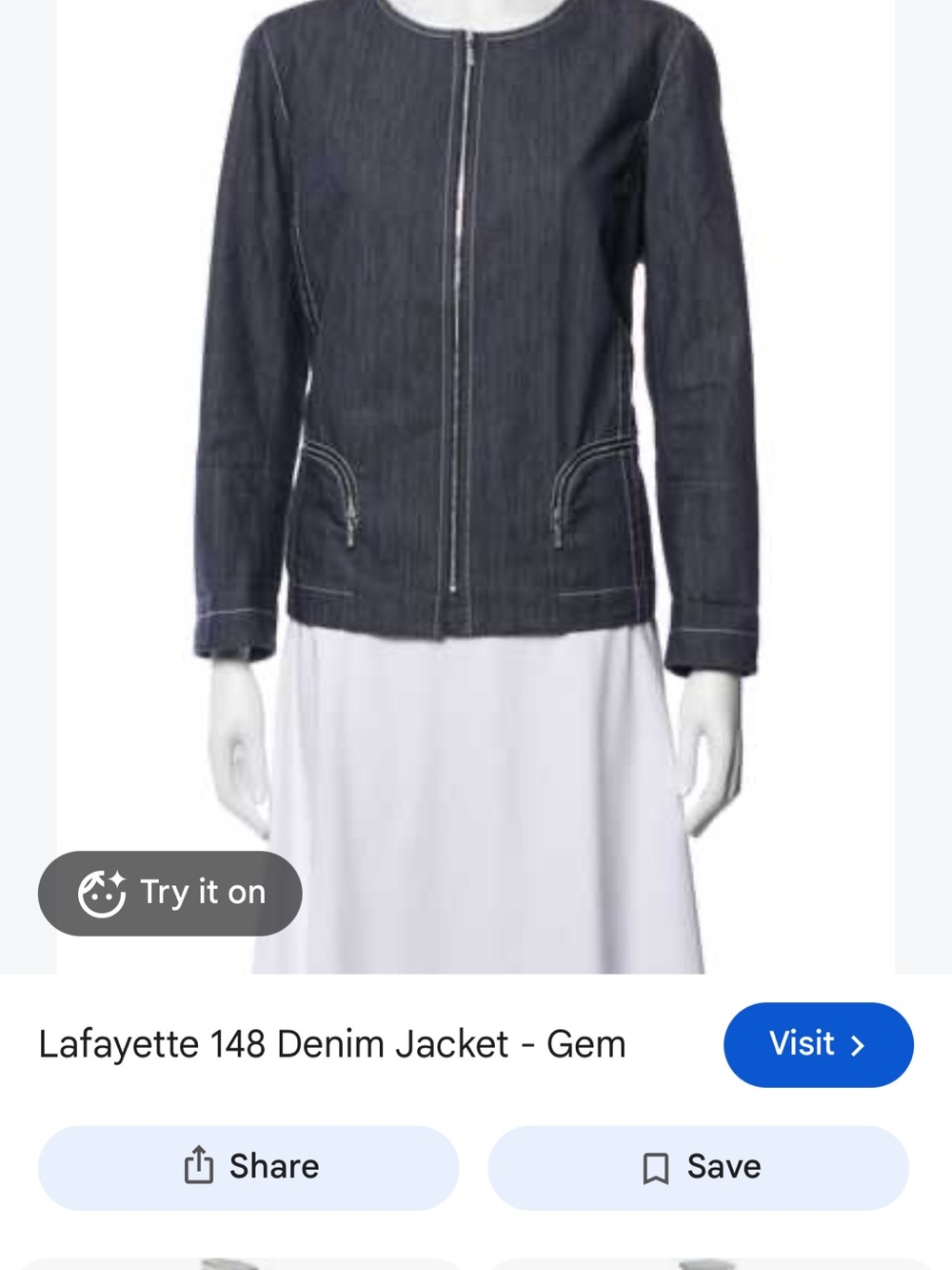 Lafayette 148 New York Gem Indigo Denim Zip-Front Jacket